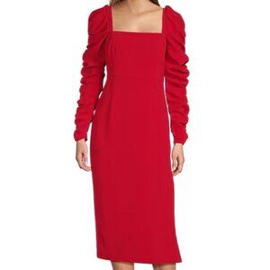 Antonio MelaniElena Crepe Square Neck Long Ruched Sleeve Midi Dress